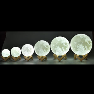 Rechargeable Moon Lamp 2 Color Change 3D Light Touch Switch 3D Print Lamp Moon Bedroom Bookcase Night Light Creative Gifts