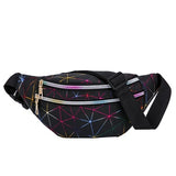 Women's Fashion Waist Packs Personalized Rock and Roll Color PU Leather Flashing Lattice Belt Bag Nerka Fanny Pack