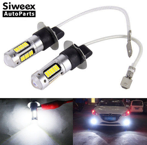 2Pcs H3 H1 W5W 6500K White 25W 4014 Chips 30 SMD High Power LED Fog Light Headlight Lamps Bulb Lens DC 12V