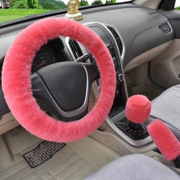 Universal Steering-wheel Plush Car Steering Wheel Covers Winter Faux fur Hand Brake & Gear Cover Set Car Interior Accessories