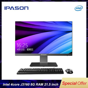 IPASON P22 21.5-inch office desktop all-in-one PC/Intel 4-core J3160 8G RAM/120G SSD/WiFi/business mouse and keyboard ultra-thin